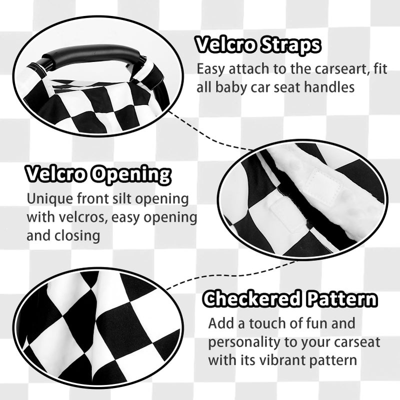 DILIMI Baby Car Seat Cover, Minky Warm Car Seat Covers for Babies, Peekaboo Opening Infant Car Seat Cover, Nursing Cover Carseat Canopy, Black Checkered - Image 4